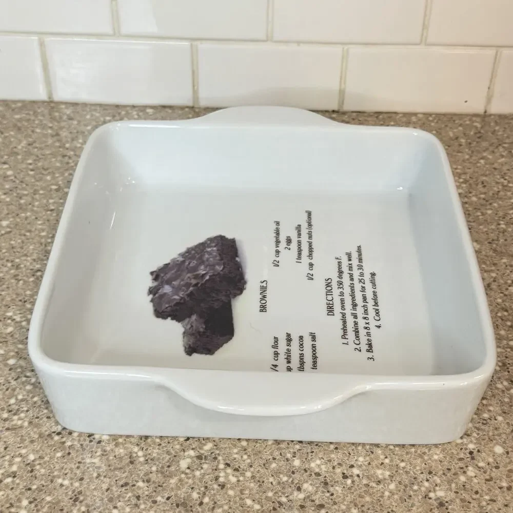 White Ceramic 8×8 Dish With Handles And Brownie Recipe